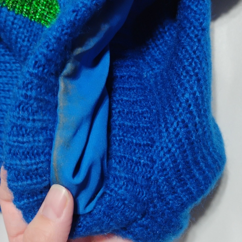 (A-71)SALE!RARE! Alfredo Moro Blue Sweater W Colorful Geometric Glittery Design - Picture 10 of 10
